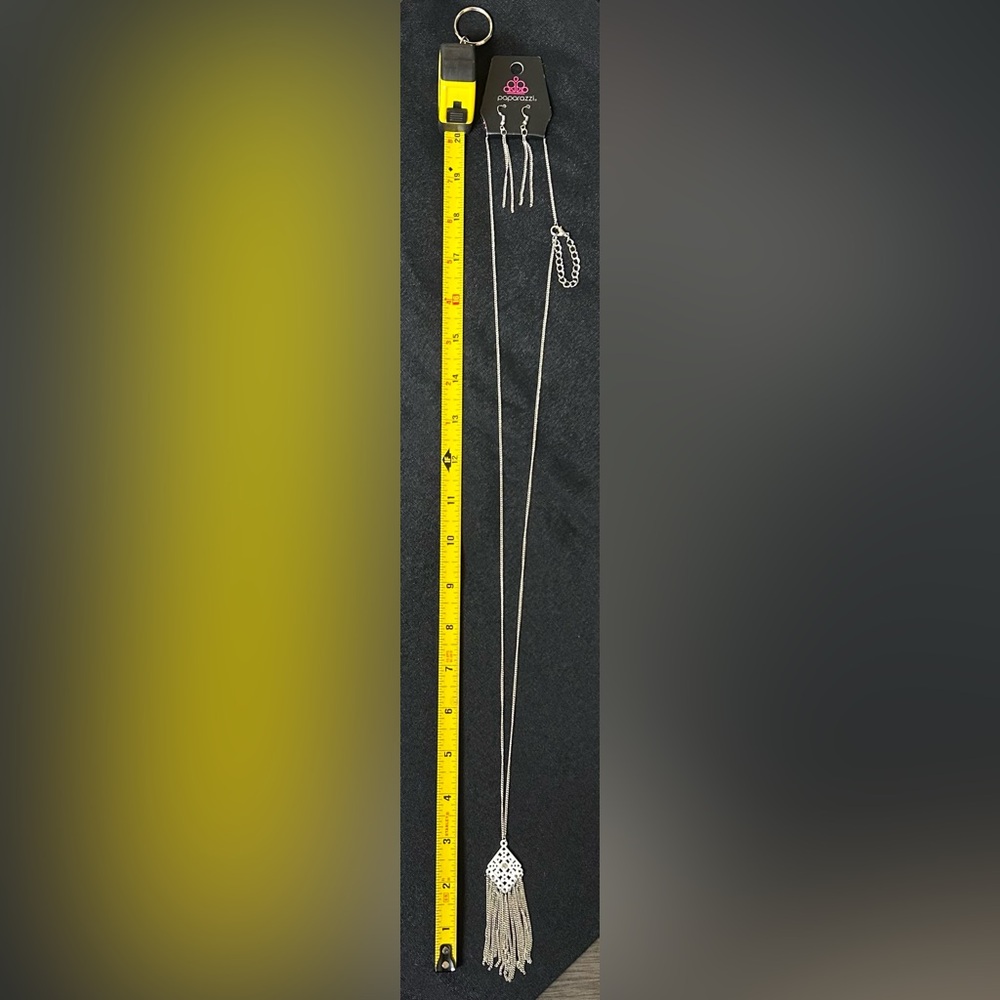 Tassel White & Silver Paparazzi Necklace and Earring Set